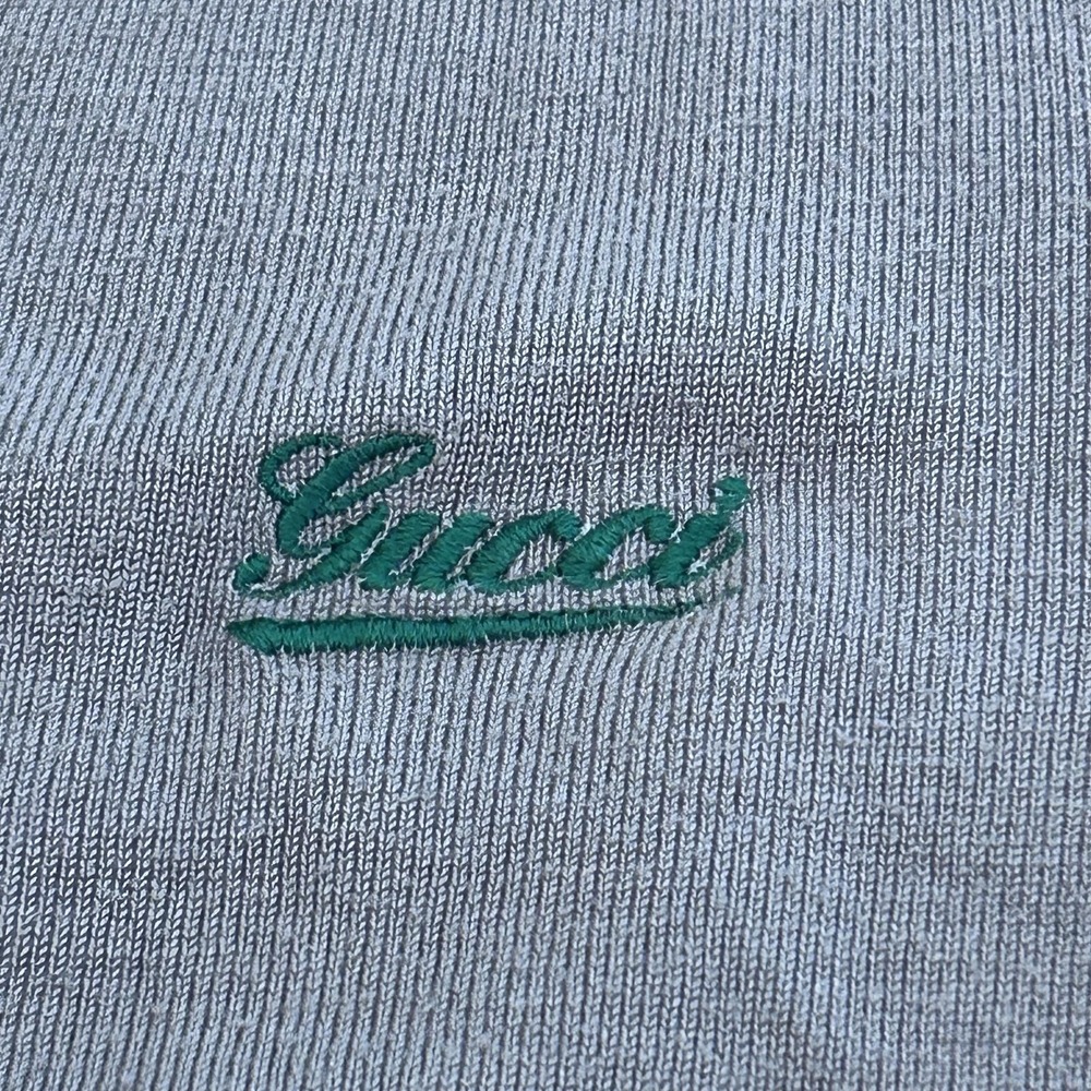 Gucci Sweater Mens Large Gray Wool Blend V Neck Pullover Logo Stripe Buttons - Picture 3 of 7